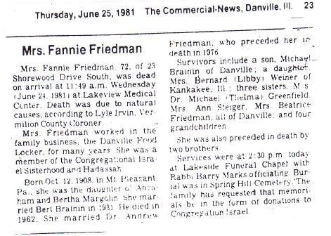 Brainin, Fannie Margolin Friedman
